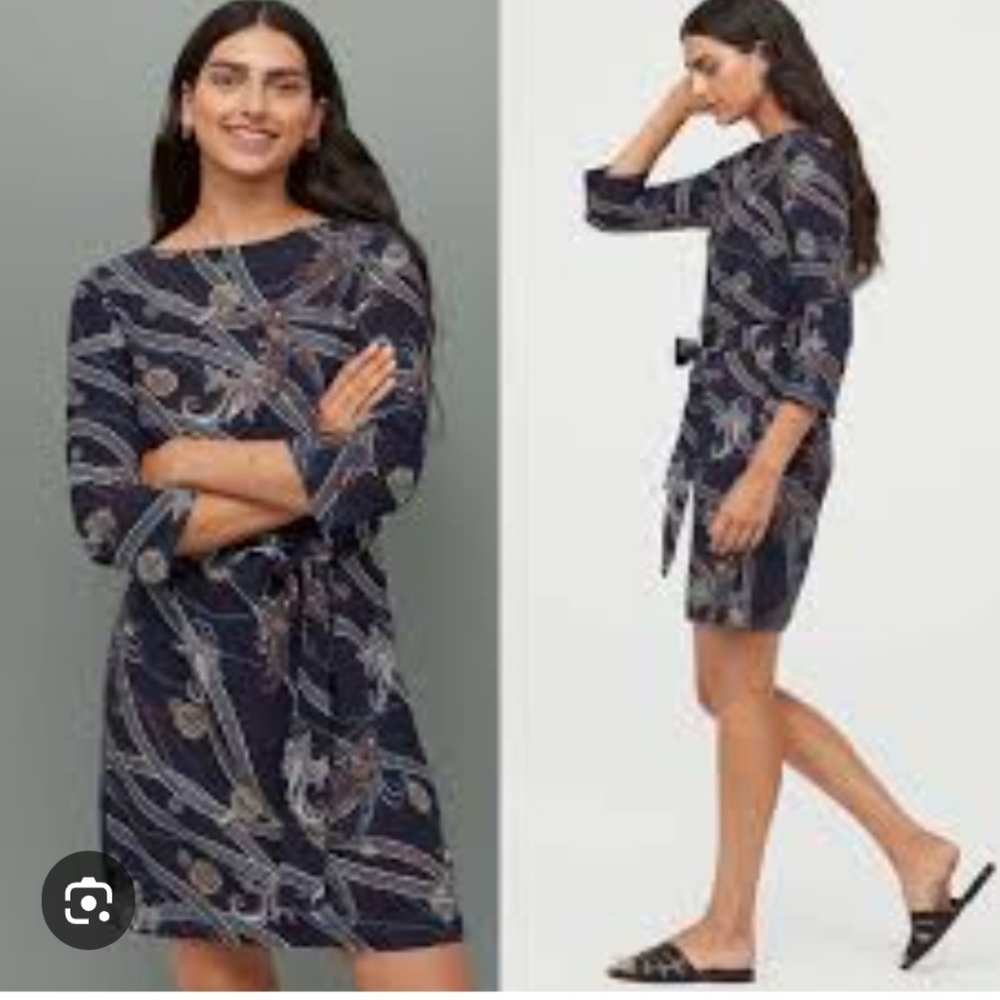 Navy Patterned Dress with Belt. BNWT. Size Xs/small.. Final Price